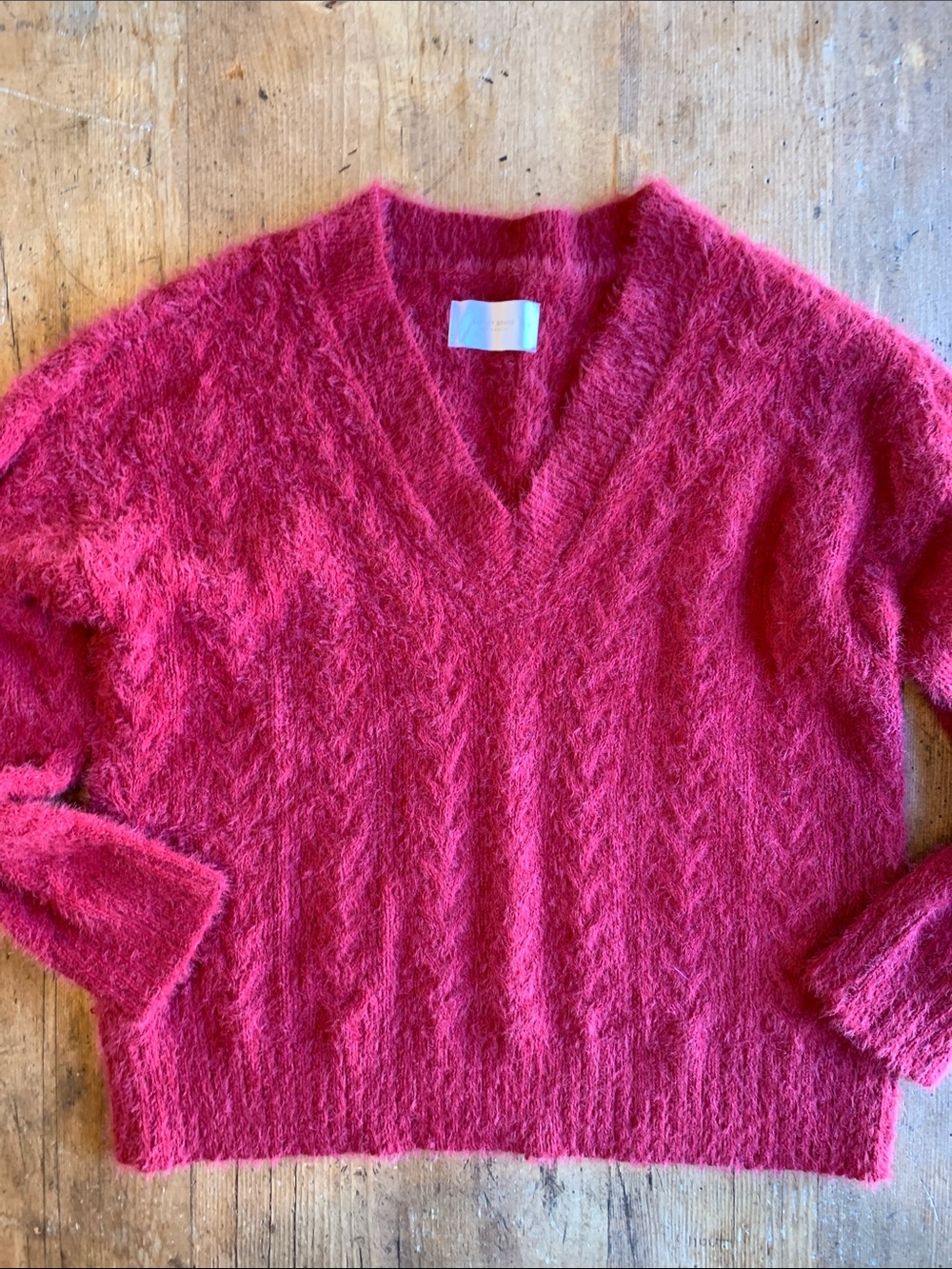 Lucky Brand Fuzzy V-Neck Sweater in Raspberry